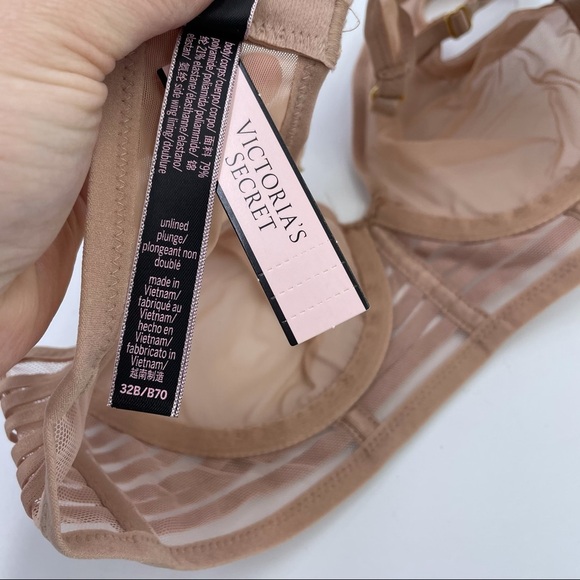 Victoria Secret Unlined Mesh Plunge Bra Sz 32B - Picture 9 of 10